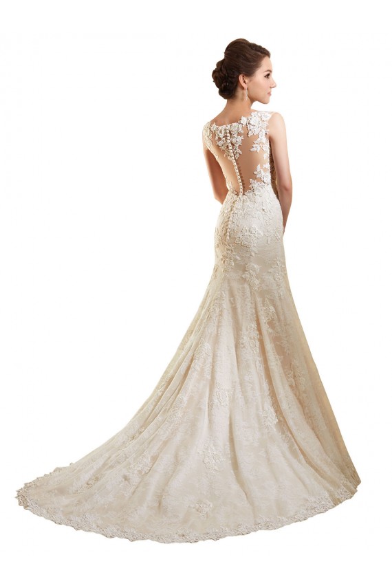 Compra Marfil & Champán Sirena Ilusión Cola capilla Encaje Vestidos de novia