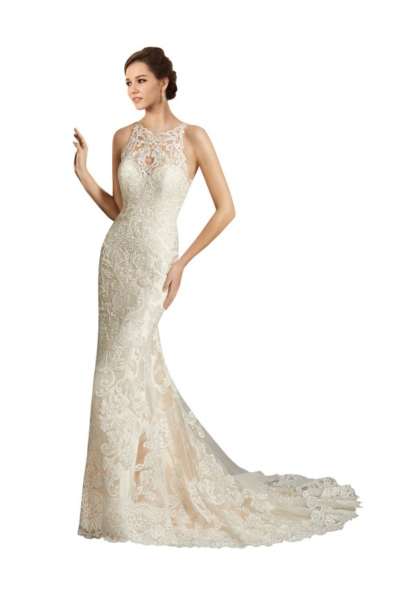 Compra Marfil & Champán Sirena Ilusión Cola capilla Tul Encaje Clásico Vestidos de novia