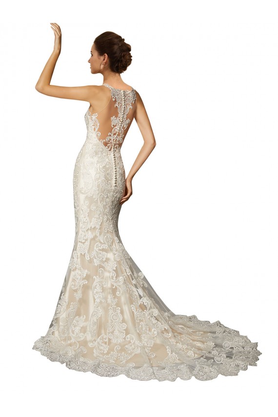 Compra Marfil & Champán Sirena Ilusión Cola capilla Tul Encaje Clásico Vestidos de novia