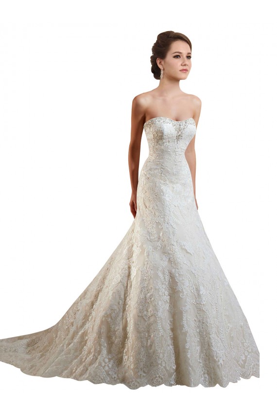 Compra Marfil & Champán línea A Cuello de Corazón Cola capilla Encaje Vestidos de novia