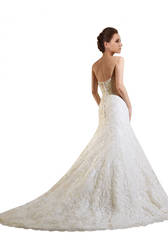 Compra Marfil & Champán línea A Cuello de Corazón Cola capilla Encaje Vestidos de novia
