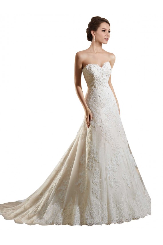 Compra Marfil & Champán línea A Cuello de Corazón Cola capilla Tul Encaje Vestidos de novia