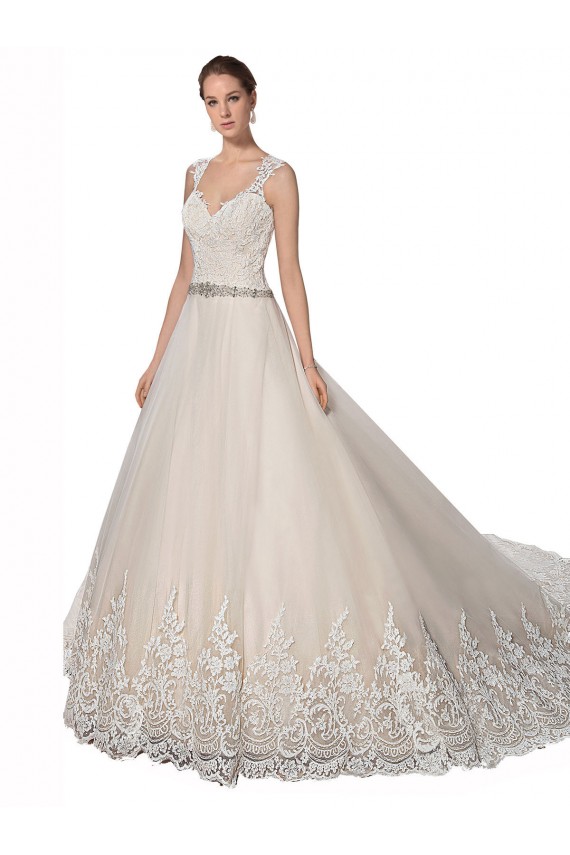 Compra Marfil & Champán línea A Cuello de Corazón Cola capilla Tul Encaje Vestidos de novia