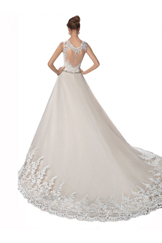 Compra Marfil & Champán línea A Cuello de Corazón Cola capilla Tul Encaje Vestidos de novia