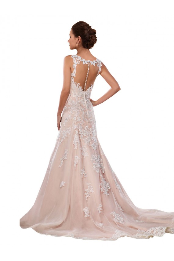 Compra Marfil & Champán línea A Cuello en V Cola capilla Encaje Clásico Vestidos de novia