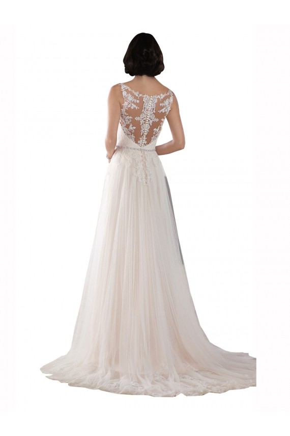 Compra Marfil & Champán línea A Ilusión Barrer tren Tul Boho Vestidos de novia