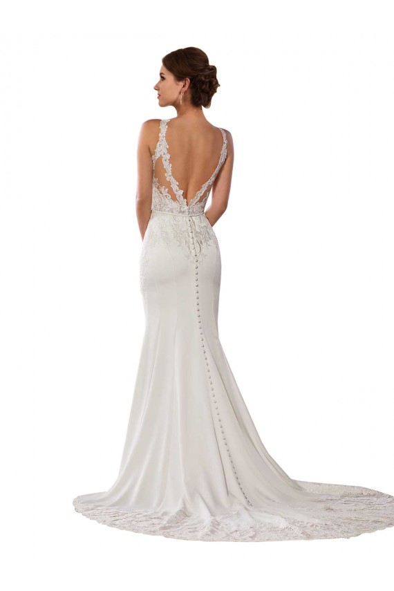 Compra Marfil Cubierta Cuello Alto Cola capilla Encaje Vestidos de novia