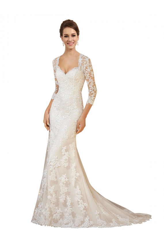 Compra Marfil Cubierta Cuello de Corazón Cola capilla Encaje Vestidos de novia