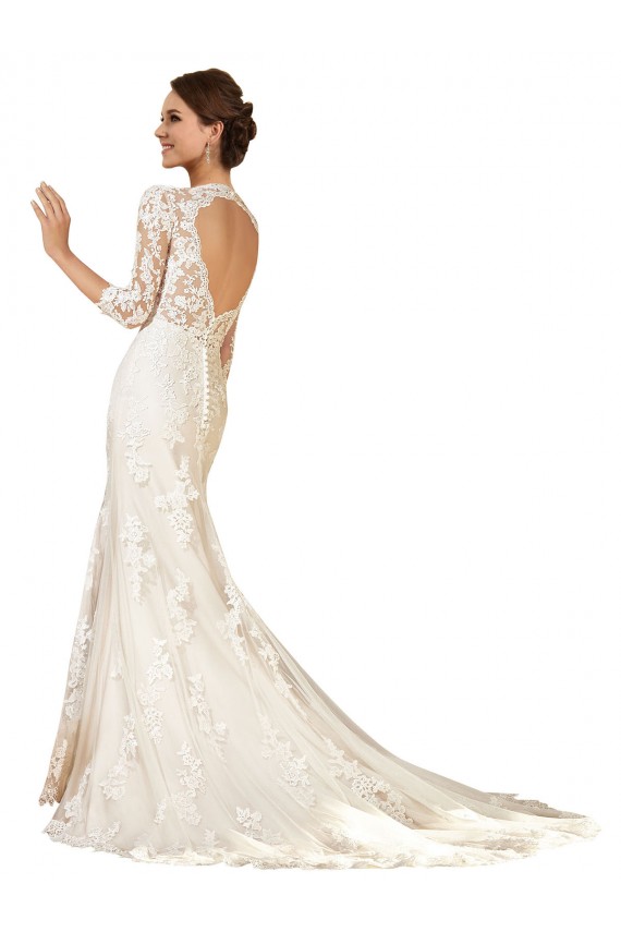 Compra Marfil Cubierta Cuello de Corazón Cola capilla Encaje Vestidos de novia
