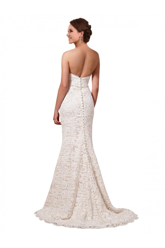 Compra Marfil Cubierta Cuello de Corazón Cola capilla Encaje Vestidos de novia
