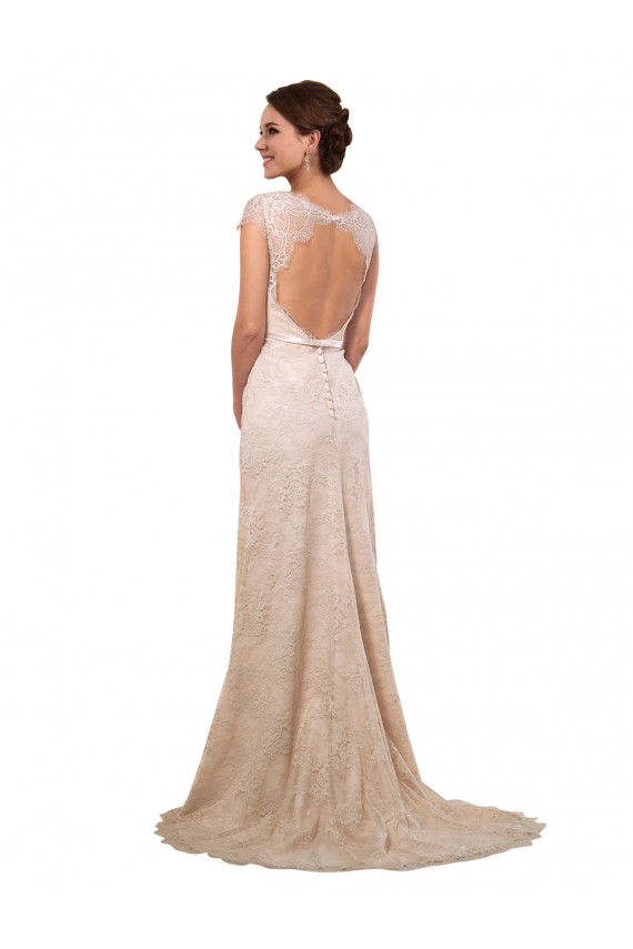 Compra Marfil Cubierta Cuello de Corazón Cola capilla Encaje Vestidos de novia