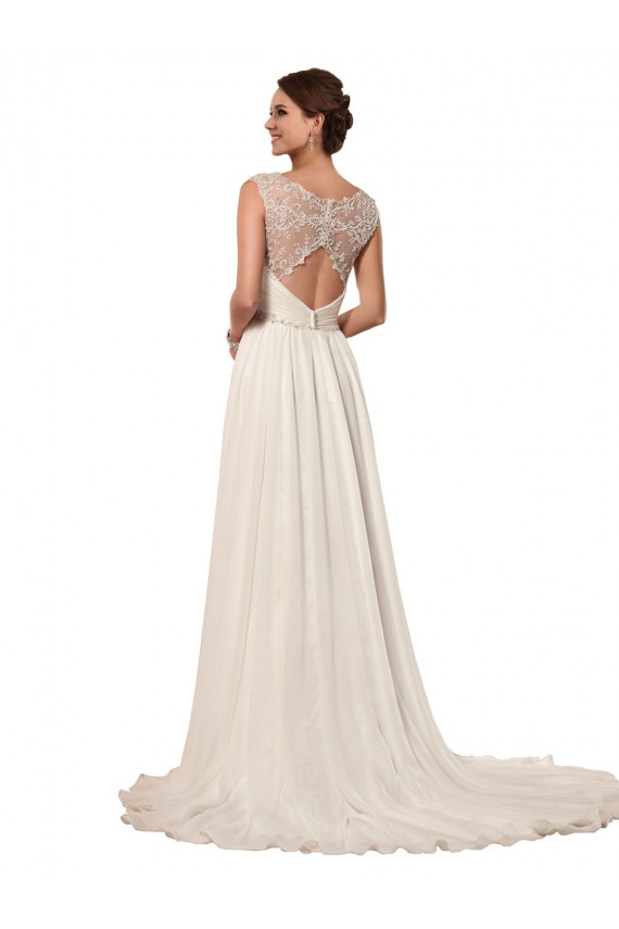 Compra Marfil Cubierta Cuello de Corazón Cola capilla Gasa Vestidos de novia