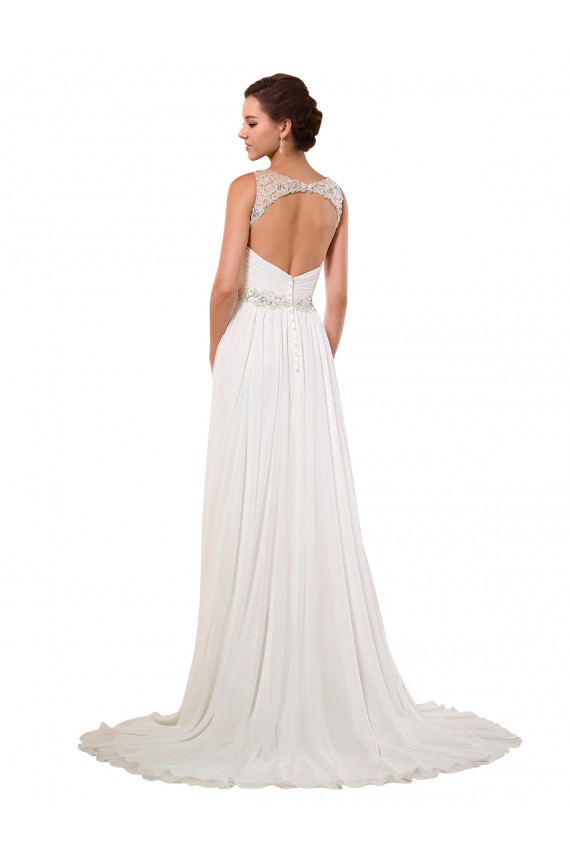 Compra Marfil Cubierta Cuello en V Cola capilla Gasa Clásico Vestidos de novia