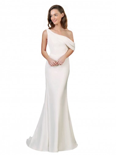 Marfil Cubierta Un Hombre Barrer tren Crepé Elástico Largo Formales Vestidos de dama de honor / Vestidos de fiesta Baratos