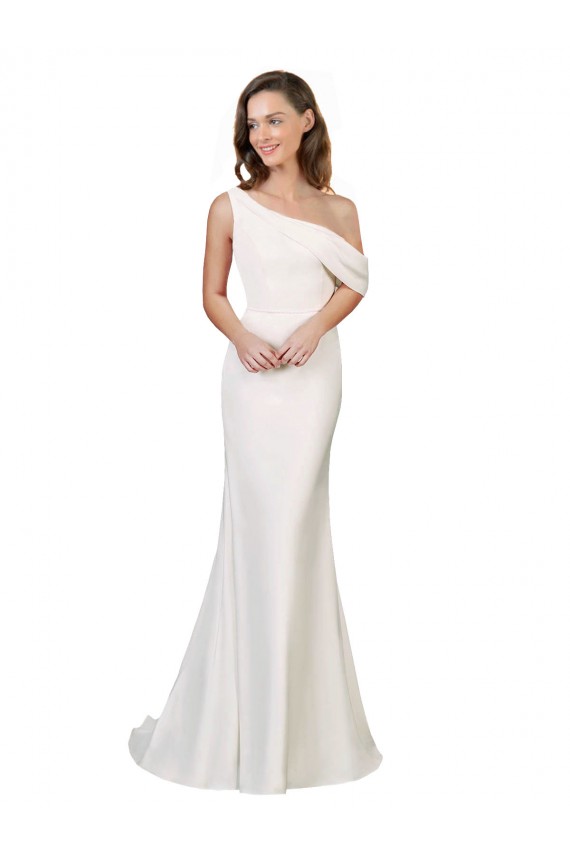 Compra Marfil Cubierta Un Hombre Barrer tren Crepé Elástico Largo Formales Vestidos de dama de honor / Vestidos de fiesta
