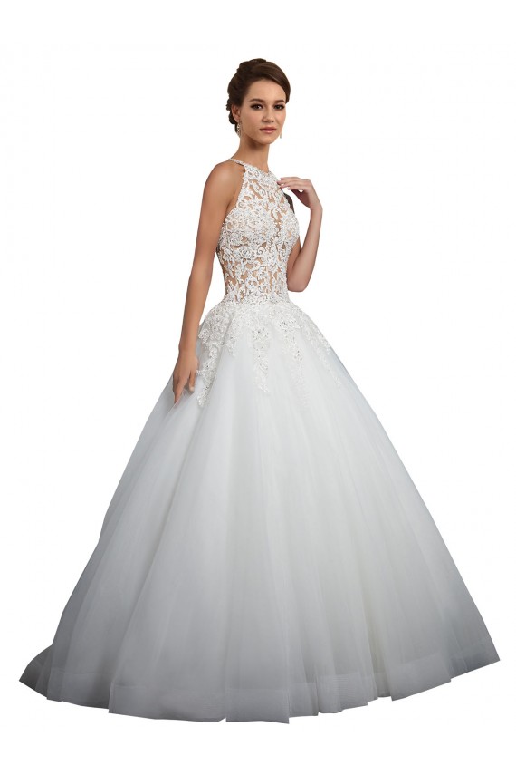 Compra Marfil Cuello Alto Cola capilla Tul Encaje Vestidos de novia