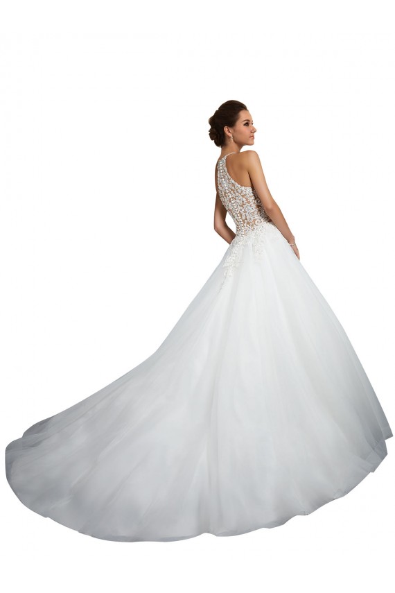 Compra Marfil Cuello Alto Cola capilla Tul Encaje Vestidos de novia