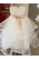 Compra Marfil Cuello Alto Tul Encaje Largo vestidos de niña de las flores