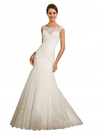Marfil Sirena Barco Cola capilla Tul Encaje Vestidos de novia Baratos