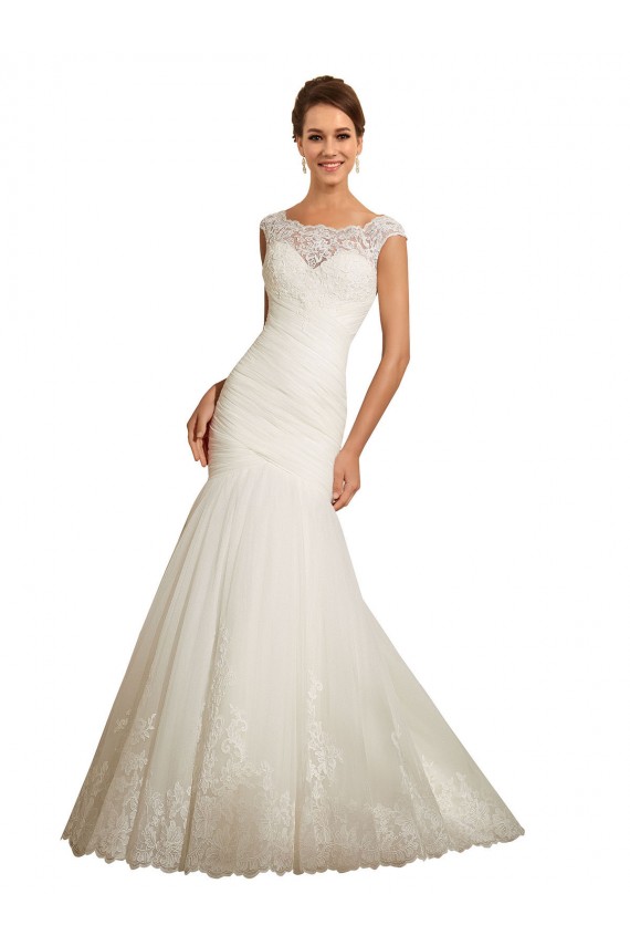 Compra Marfil Sirena Barco Cola capilla Tul Encaje Vestidos de novia
