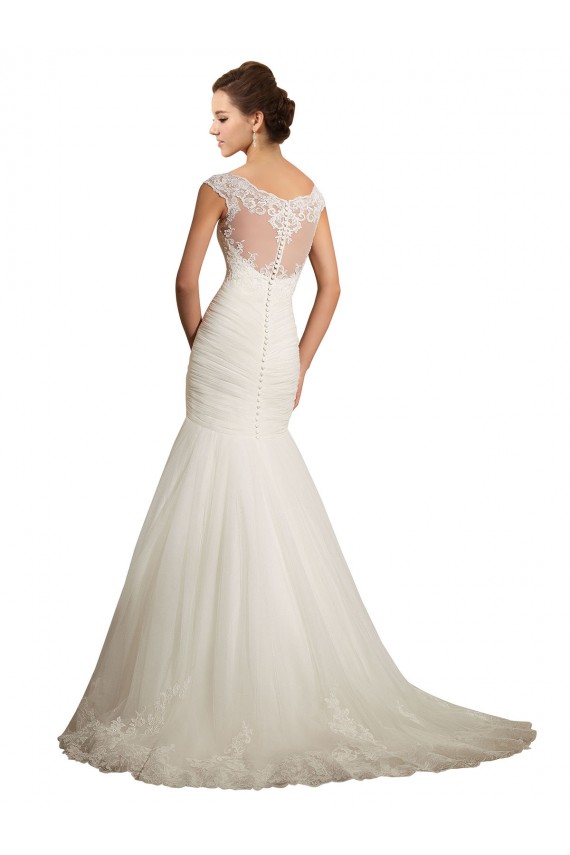 Compra Marfil Sirena Barco Cola capilla Tul Encaje Vestidos de novia