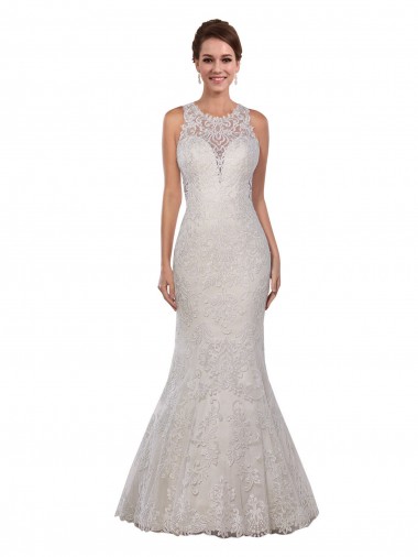 Marfil Sirena Cuello Alto Cola capilla Encaje Vestidos de novia Baratos