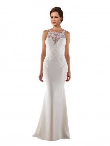 Marfil Sirena Cuello de Corazón Barrer tren Encaje Crepé Elástico Vestidos de novia Baratos