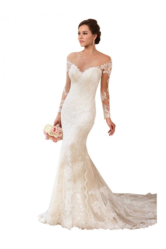Compra Marfil Sirena Cuello de Corazón Cola capilla Encaje Vestidos de novia