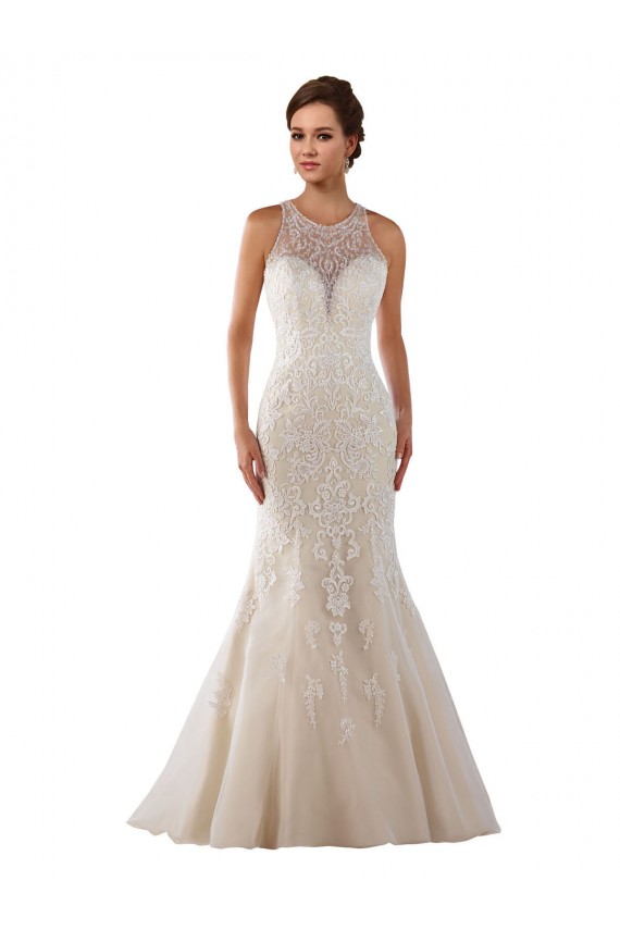 Compra Marfil Sirena Cuello de Corazón Cola capilla Encaje Vestidos de novia