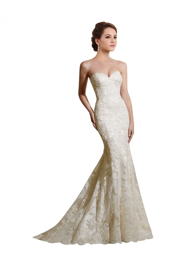Compra Marfil Sirena Cuello de Corazón Cola capilla Satén Encaje Vestidos de novia