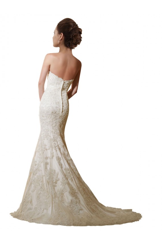Compra Marfil Sirena Cuello de Corazón Cola capilla Satén Encaje Vestidos de novia