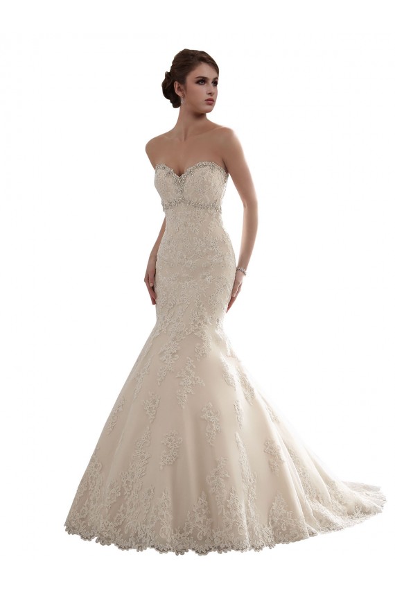 Compra Marfil Sirena Cuello de Corazón Cola capilla Tul Encaje Clásico Vestidos de novia