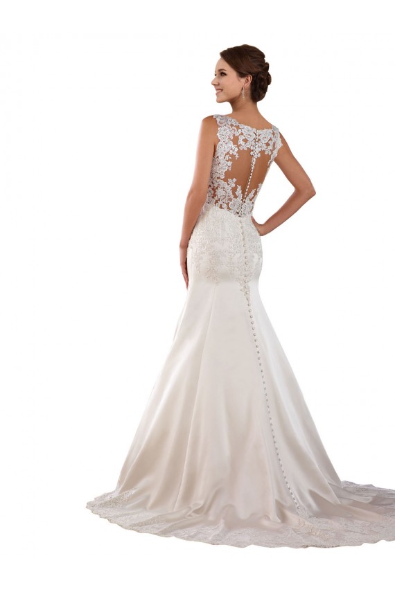 Compra Marfil Sirena Cuello en V Cola capilla Satén Clásico Vestidos de novia