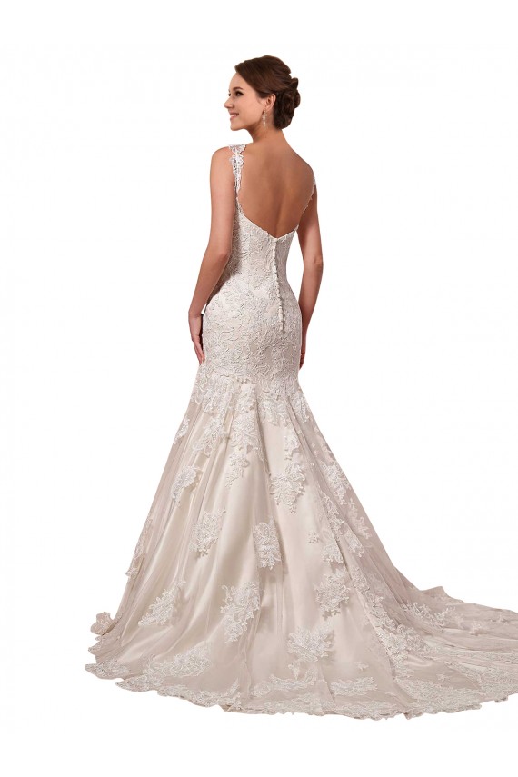 Compra Marfil Sirena Cuello en V Cola capilla Tul Encaje Vestidos de novia