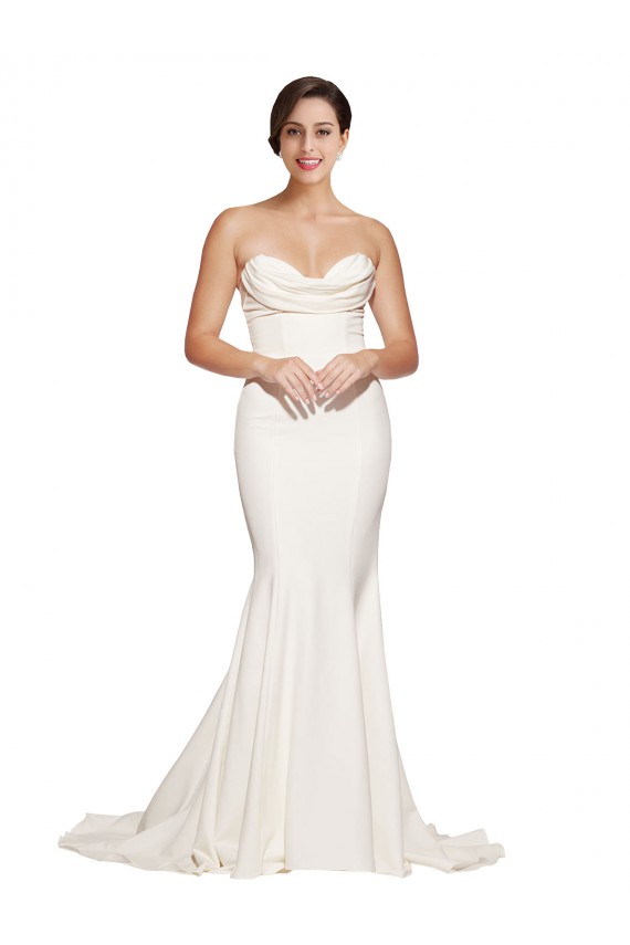 Compra Marfil Sirena Sin tirantes Barrer tren Satén elástico Largo Formales Vestidos de dama de honor / Vestidos de fiesta