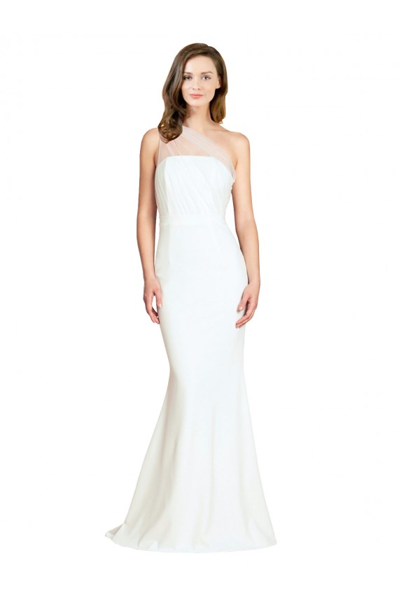 Compra Marfil Sirena Un Hombre Barrer tren Crepé Elástico Tul Largo Formales Vestidos de dama de honor / Vestidos de noche