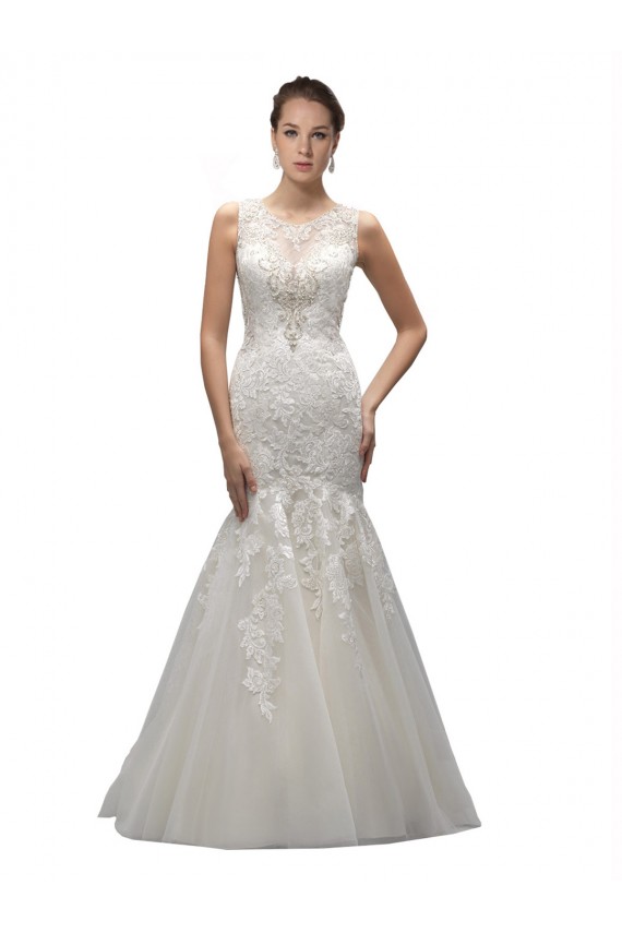 Compra Marfil Sirena Ilusión Barrer tren Tul Encaje Vestidos de novia