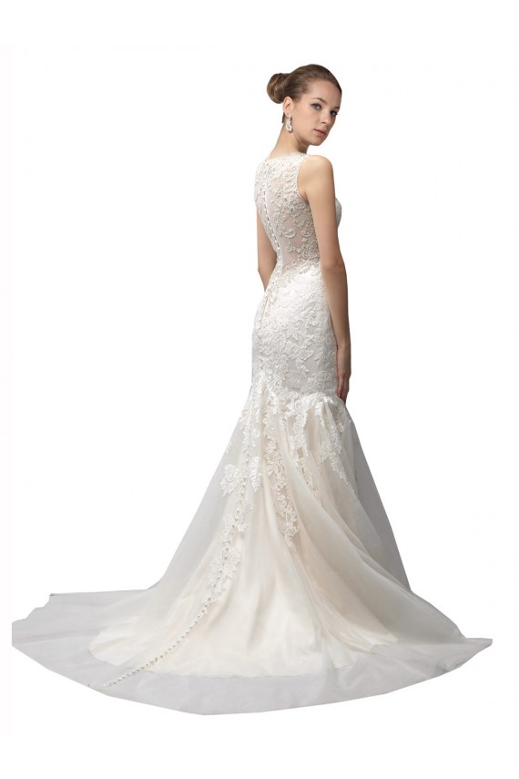 Compra Marfil Sirena Ilusión Barrer tren Tul Encaje Vestidos de novia