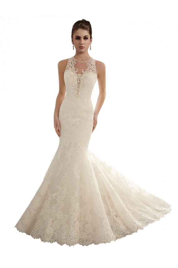 Compra Marfil Sirena Ilusión Cola capilla Encaje Vestidos de novia