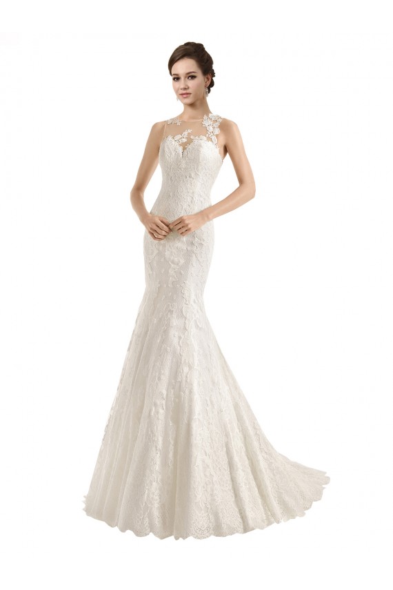 Compra Marfil Sirena Ilusión Cola capilla Encaje Vestidos de novia