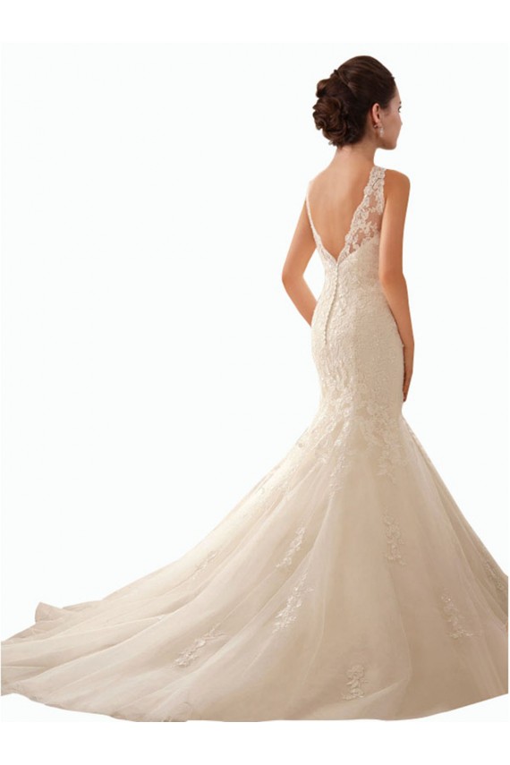 Compra Marfil Sirena Ilusión Cola capilla Tul Encaje Vestidos de novia