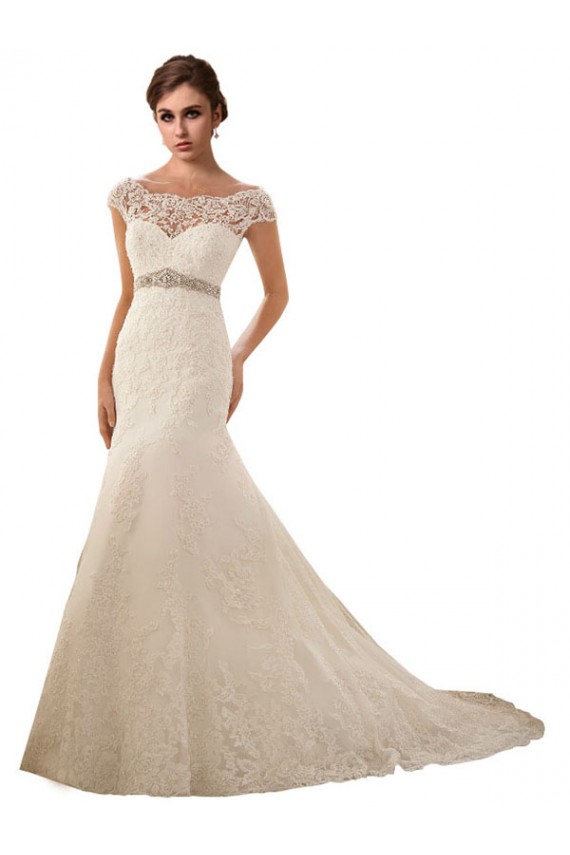 Compra Marfil Sirena Ilusión Cola capilla Tul Encaje Vestidos de novia