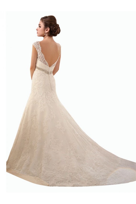 Compra Marfil Sirena Ilusión Cola capilla Tul Encaje Vestidos de novia