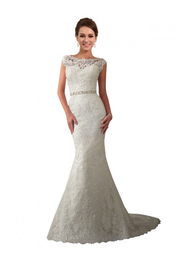 Compra Marfil Sirena Ilusión Cola capilla Tul Encaje Vestidos de novia