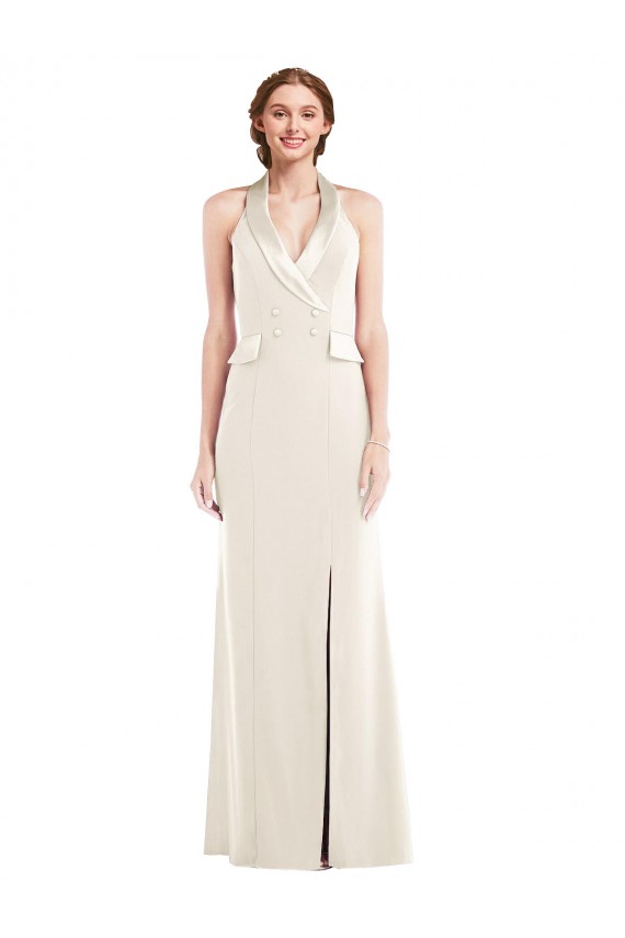 Compra Marfil Trompeta Halter Crepé Elástico Largo Vestidos de dama de honor / Vestidos de fiesta