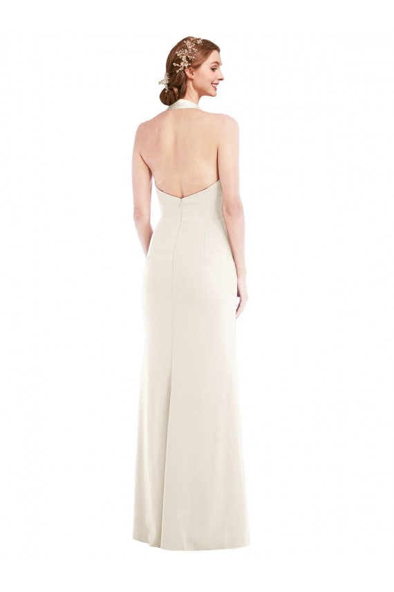 Compra Marfil Trompeta Halter Crepé Elástico Largo Vestidos de dama de honor / Vestidos de fiesta