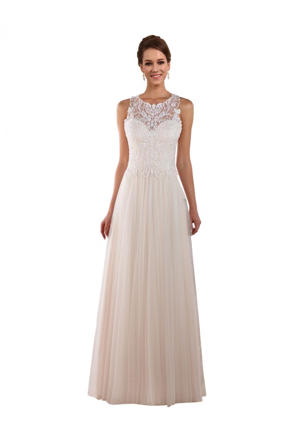 Compra Marfil línea A Cuello Alto Cola capilla Tul Encaje Boho Vestidos de novia