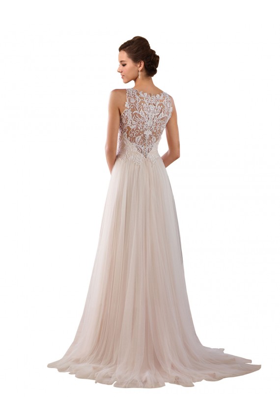 Compra Marfil línea A Cuello Alto Cola capilla Tul Encaje Boho Vestidos de novia