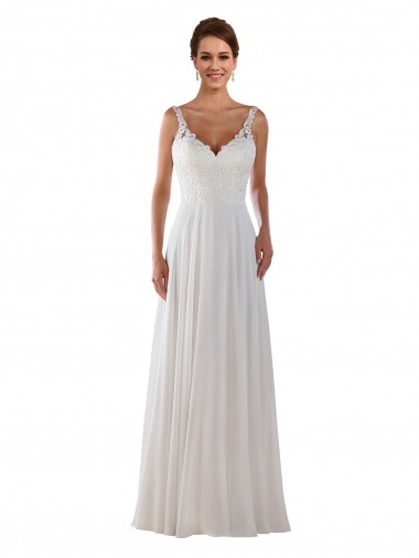 Marfil línea A Cuello de Corazón Cola capilla Gasa Clásico Boho Vestidos de novia Baratos