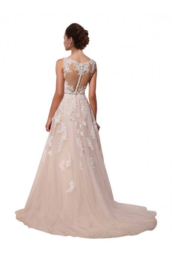 Compra Marfil línea A Cuello de Corazón Cola capilla Tul Encaje Vestidos de novia
